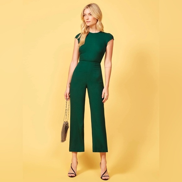 Reformation / Mayer Jumpsuit Forrest green open back cap sleeve 0 - Picture 6 of 11